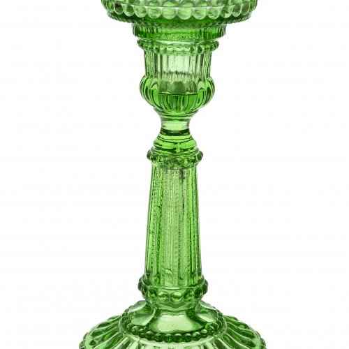 Kerzenleuchter, hellgrünes Glas, H. 19 cm.
