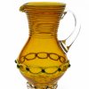 Kanne, bernsteinfarbenes Glas, aufgeschmolzener Dekor, Bayerischer Wald, H. 20,5 cm.