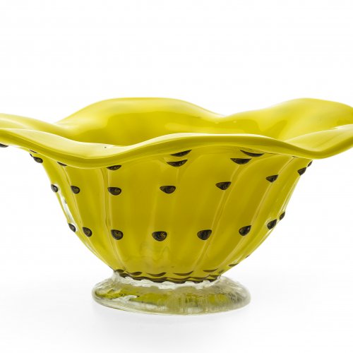 Schale, farbloses Glas, zitronengelb überfangen, ø21 cm.