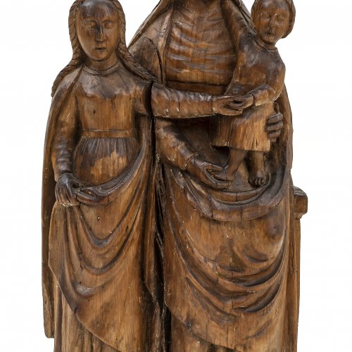 Anna selbdritt, Frankreich, 17. Jh., Holz, ungefasst. H. 63 cm.