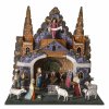 Krippe, Oberammergau, hl. Familie mit Anbetung der Könige, Holz, Karton, bemalt.