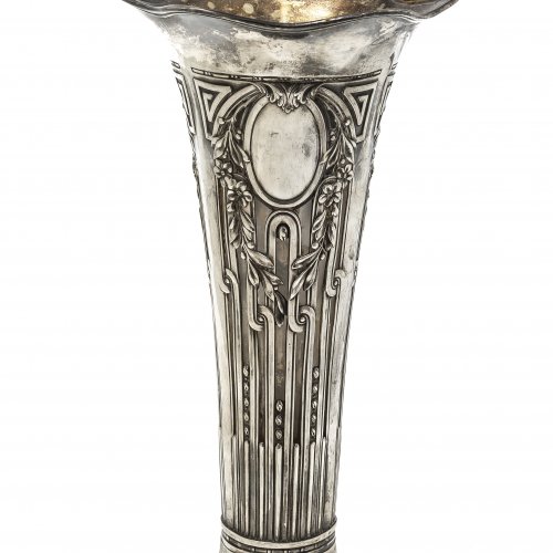 Vase, Silber, mit Glaseinsatz, Wilhelm Binder, H. 22 cm.