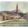 Arndorfer,Erich, 20. Jh. Blick auf die Martinskirche mit der Burg Trausnitz. Aquarell. 31 x 35 cm. Sign., dat. 62.