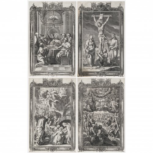 Vier Kupferstiche, aus einer Bibel, je 36 x 23 cm, gerahmt.