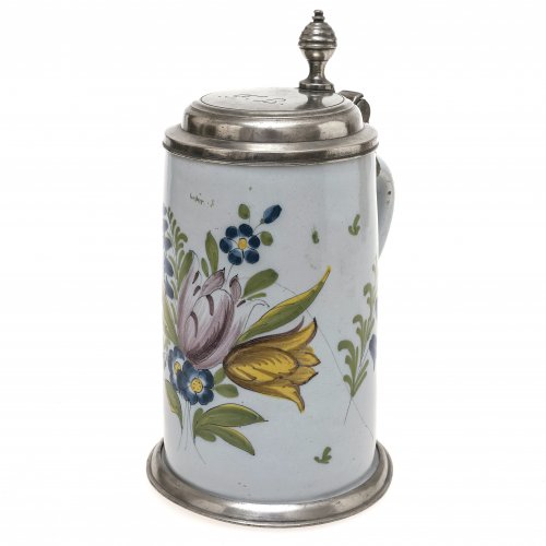 Walzenkrug, Schrezheim, um 1800, Fayence. Risse. H. 23 cm.