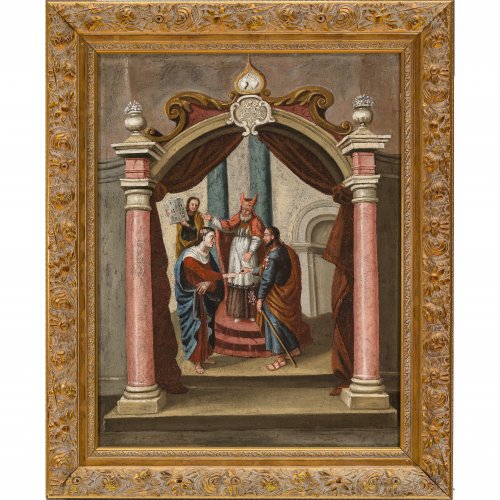 Österreich, 18. Jh. Vermählung Mariä. Öl/Lw. 83 x 64,5 cm. Rest., doubl. Unsign.
