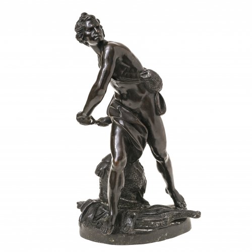 David mit der Schleuder. Bronze. Italien, 19. Jh. H. 32 cm.
