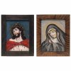 Zwei Hinterglasbilder. Murnau/Staffelseegebiet, Anfang 19. JH. Ecce homo bzw. Schmerzensmutter. Tempera/Glas. Min. berieben. Je ca. 19 x 14 cm.