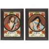 Zwei Hinterglasbilder. Oberammergau, um 1850. Hl. Anna mit Maria bzw. hl. Johannes. Tempera/Glas. Ein Glas mit Sprung. Je 31 x 13,5 cm.