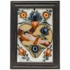 Hinterglasbild. Buchers/Sandl.  Auf dem Kreuz schlafendes Jesuskind, von Herz hinterfangen. Tempera/Glas. Glas am Rand besch. mit kl. Ergänzung. 30 x 19,5 cm.