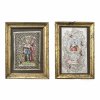 Zwei Spitzenbilder. Süddeutsch, 18. Jh. Hl. Wenzel und hl. Elisabeth. Papierschneidearbeit, aquarelliert. Papier und Rahmen min. besch. 11 x 7 cm bzw. 13 x 7 cm.