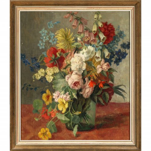 Heise, M. Blumenstrauß in einer Vase. Öl/Lw. 70 x 60,5 cm. Sign.