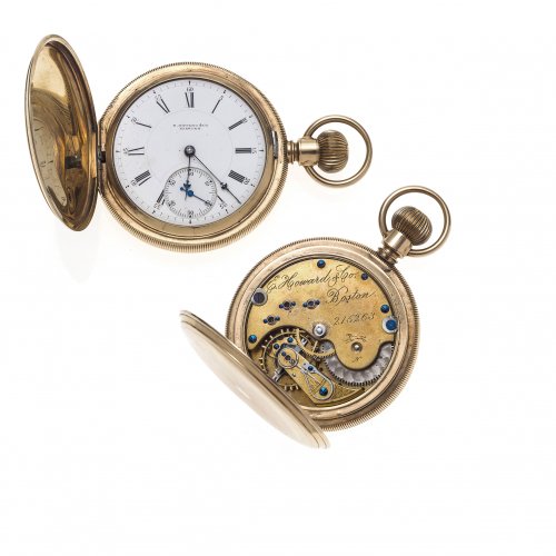Herrensavonette. GG, Firma Howard & Co., Boston. Gehäuse best., Glasrand fehlt, Werk defekt. 5,5 cm.