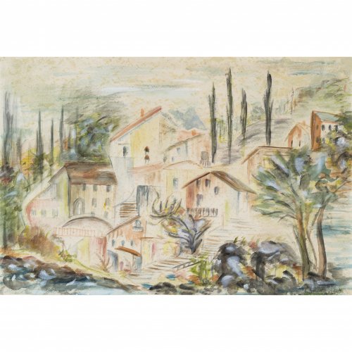 Zangs, Herbert. Italienische Landschaft. Aquarell. 38 x 55,7 cm. Sign.