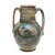 Doppelhenkelkrug in Amphorenform, 18. Jh., wohl Italien. Fayence, weiß-graue Glasur mit gelben und blauen Streifen, zusätzlich grünes Akanthusblattwerk. Dat. 1789. Rest. und besch. H. 29 cm.