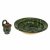 Schale und Weihwasserbrunnen. Kröning, 19. Jh. Irdenware, grün gefleckt. Best., rest. ø35 cm bzw. H. 12 cm.
