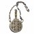 Pulverflasche. Rund, Messing, durchbrochene Applikation. L. 17 cm.